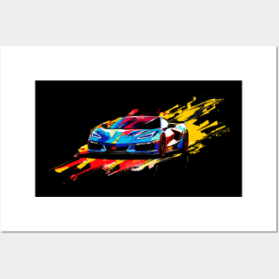 C8 Corvette Sports car supercar race car blue for boys for men Posters and Art